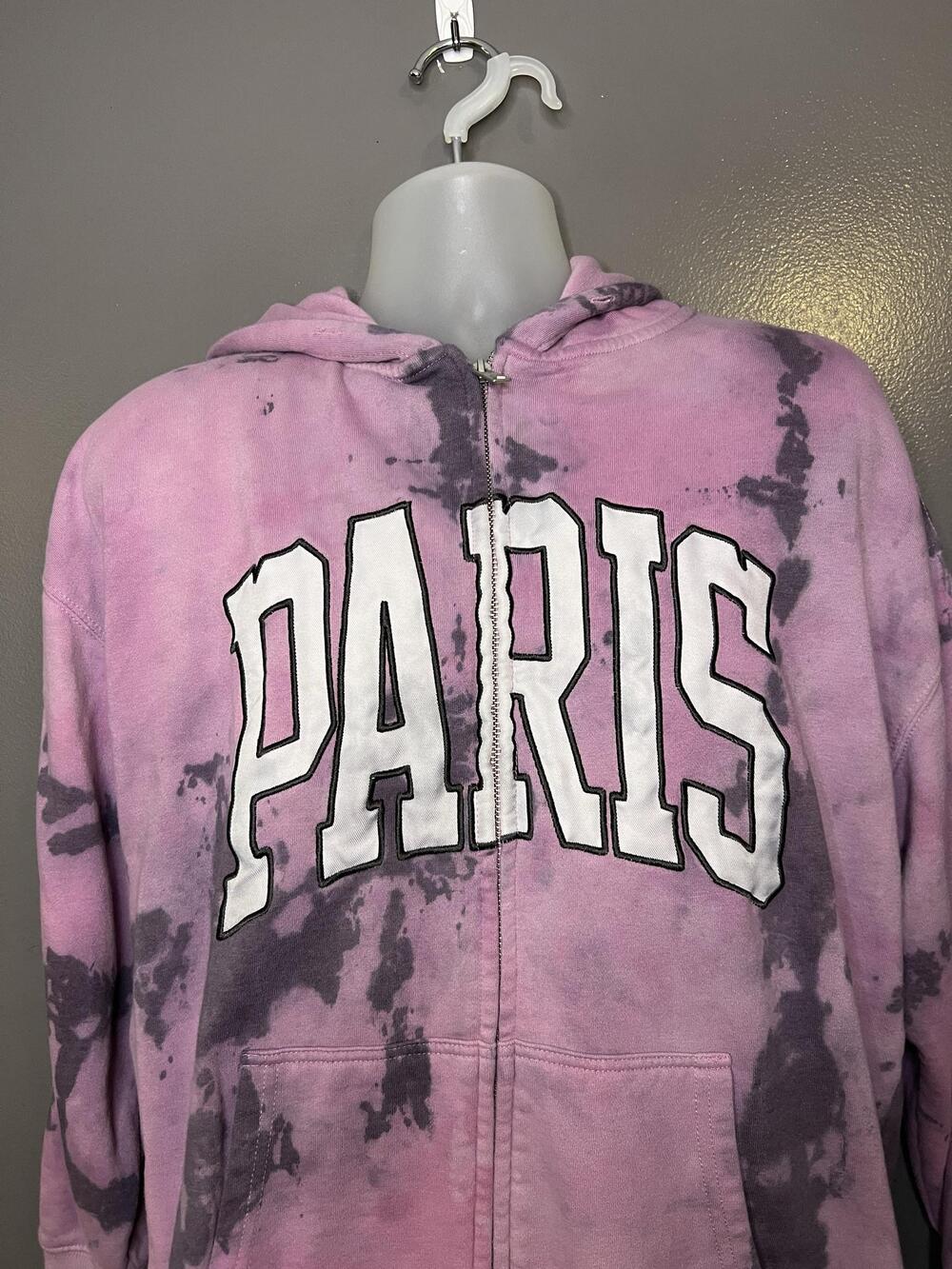 Garage Hoodie Sweatshirt Womens Medium Pink Paris Tie Dye Full Zip Fleece